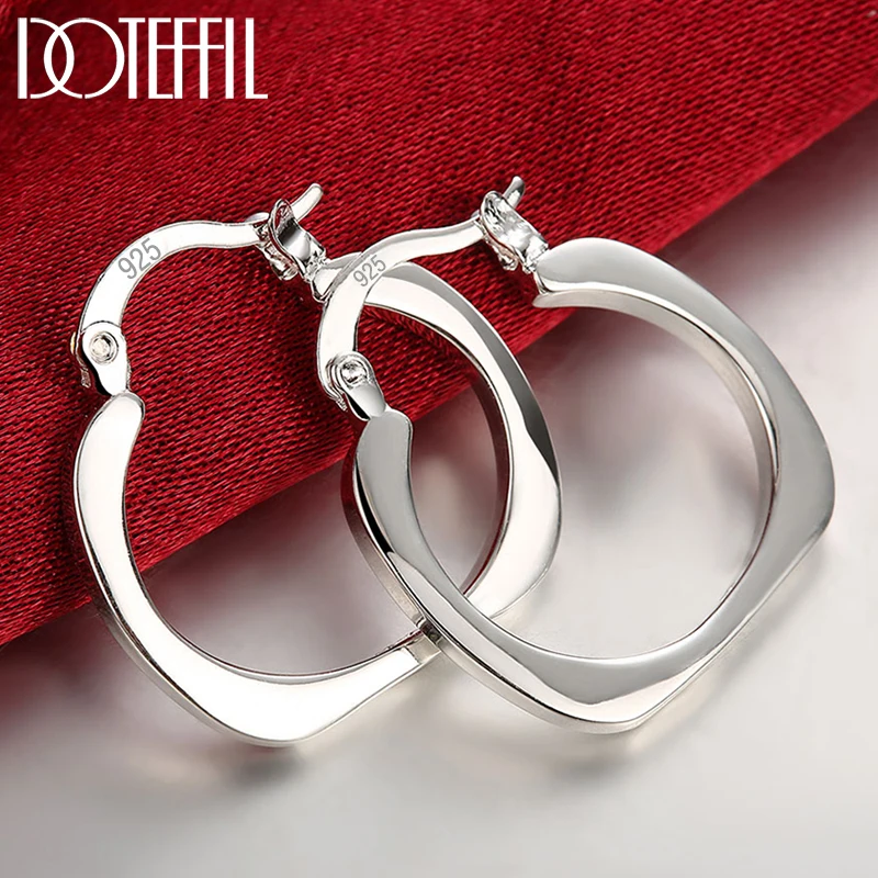 Top Trends: DOTEFFIL 925 Sterling Silver Flat Square Round 20mm Hoop Earrings For Woman Wedding Engagement Fashion Party Charm Jewelry Shoppable Styles