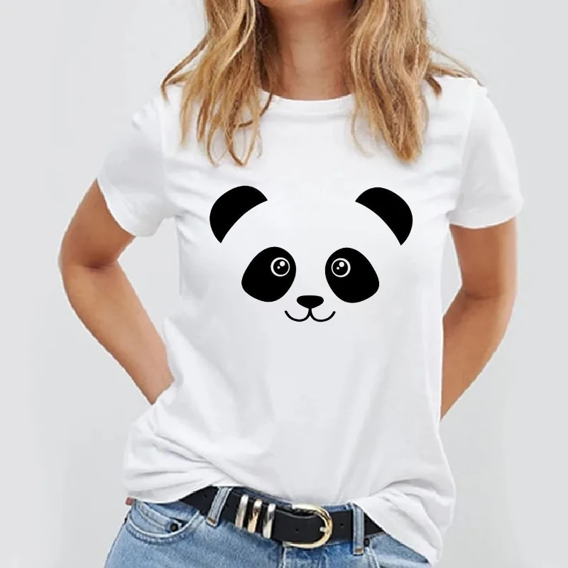 Top Trends: Women T Shirt Simple Design Tops Panda Printed Female Tee T Shirts Casual Basic Summer White T-shirt Kawaii Lady T-shirts 2021 Shoppable Styles