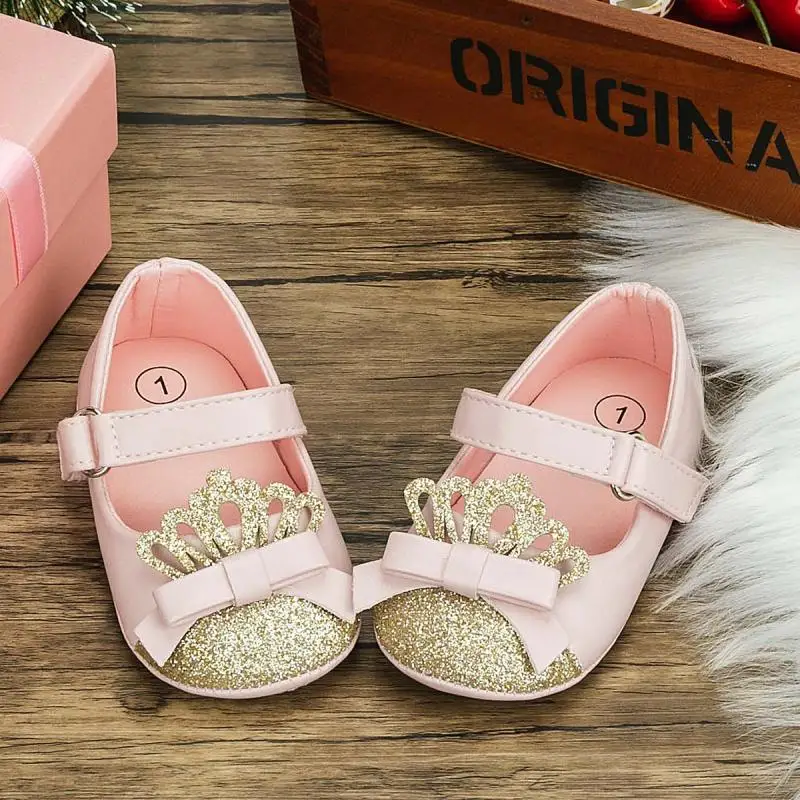 Top Trends: Newborn Baby Girl Shoes Infant Princess Dress Shoes Bling Pu Non-Slip Soft Sole Rubber Toddler Loafers Flat Toddler First Walk Shoppable Styles