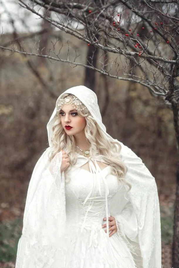 Top Trends: Vintage Gothic White Lace Ball Gown Wedding Dresses With Cloak Plus Size Flare Long Sleeve Celtic Medieval Princess Bridal Dress Shoppable Styles - Image 5