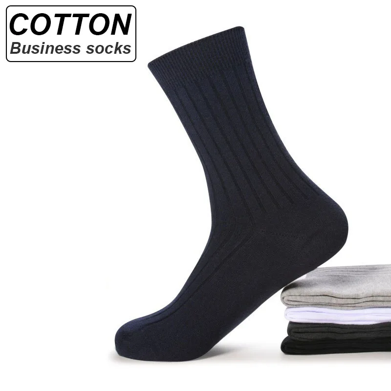 Top Trends: High Quality 5Pairs / lot New Men&#039;s Socks Cotton Black White Business Man Socks Breathable Stripes Double Needle Male Long Socks Shoppable Styles