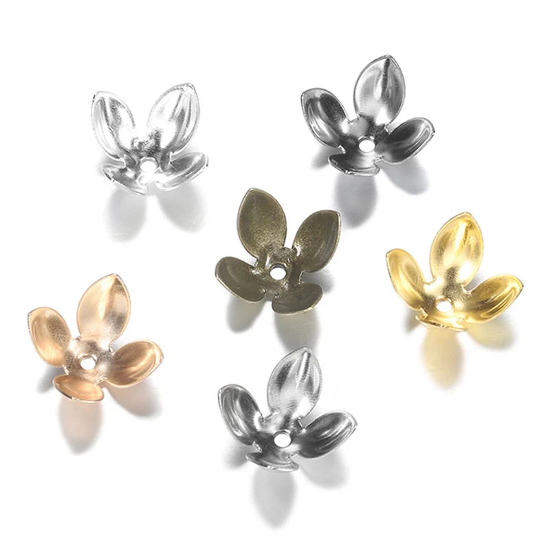 Top Trends: 50pc / lot 15*8mm Gold Plated Metal Flower Bead Caps Findings Four Leaves Bulk End Bead Cap For Jewelry Making Supplies DIY Shoppable Styles