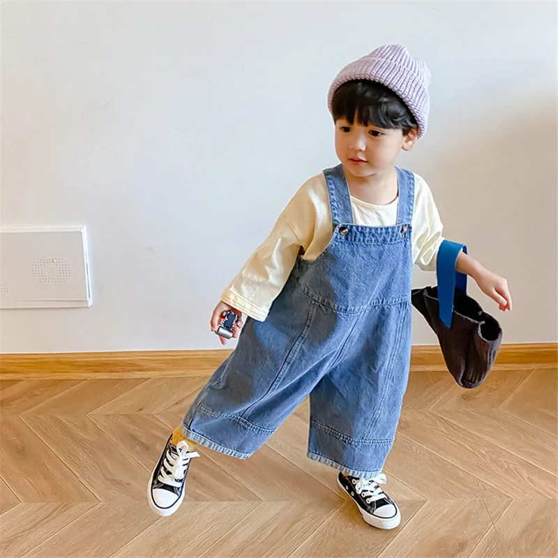 Top Trends: 2024 New Children Loose Overalls Boys Girls Casual All-match Denim Trousers Autumn Solid Outwear 1-7Y Kids Fashion Bib Pants Shoppable Styles