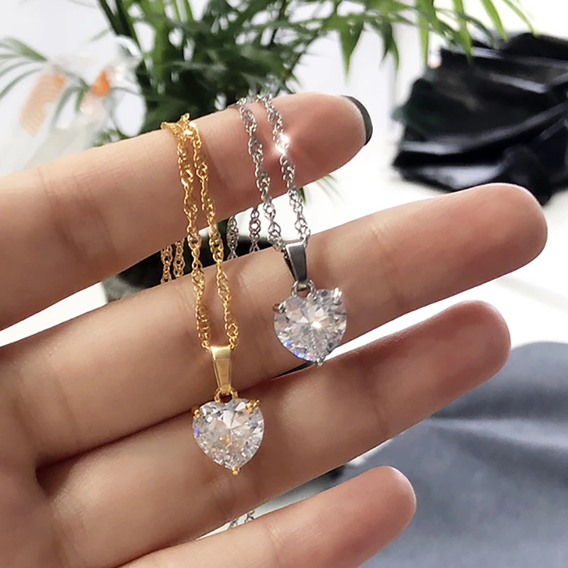 Top Trends: Heart Necklaces For Women Stainless Steel Gold Plated Chain Zircon Heart Pendant Choker Necklace Wedding Boho Jewelry Gift Femme Shoppable Styles