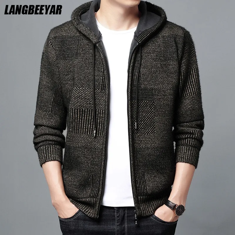 Top Trends: Top Grade Imitation Mink New Brand Fashion With Hood Casual Jacket Men Baseball Collar Thick Velvet Cardigan Coats Men Clothes Shoppable Styles