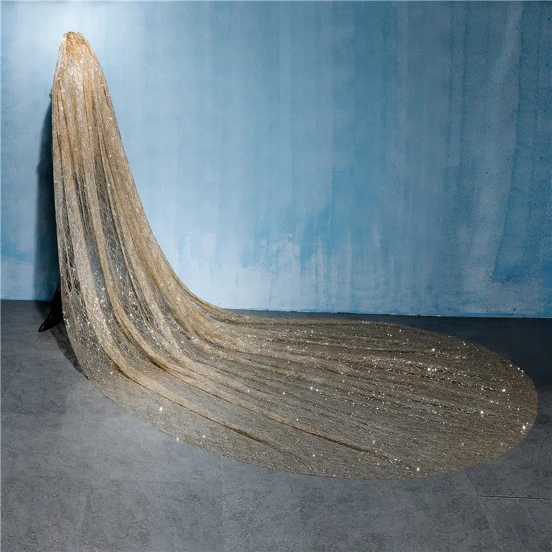 Top Trends: Gold 3Meters Wedding Bridal Veil Long Bride Luxurious Cathedral Veil Train Shiny Bling Bling Veil Sequins Bridal Accessories Shoppable Styles