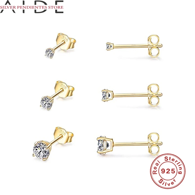 Top Trends: AIDE 2 / 3 / 4mm 925 Sterling Silver Diamond Earrings Women 3PCS Mini Stud Earrings Set Gold Fine Jewelry Boucle Oreille Femme Shoppable Styles