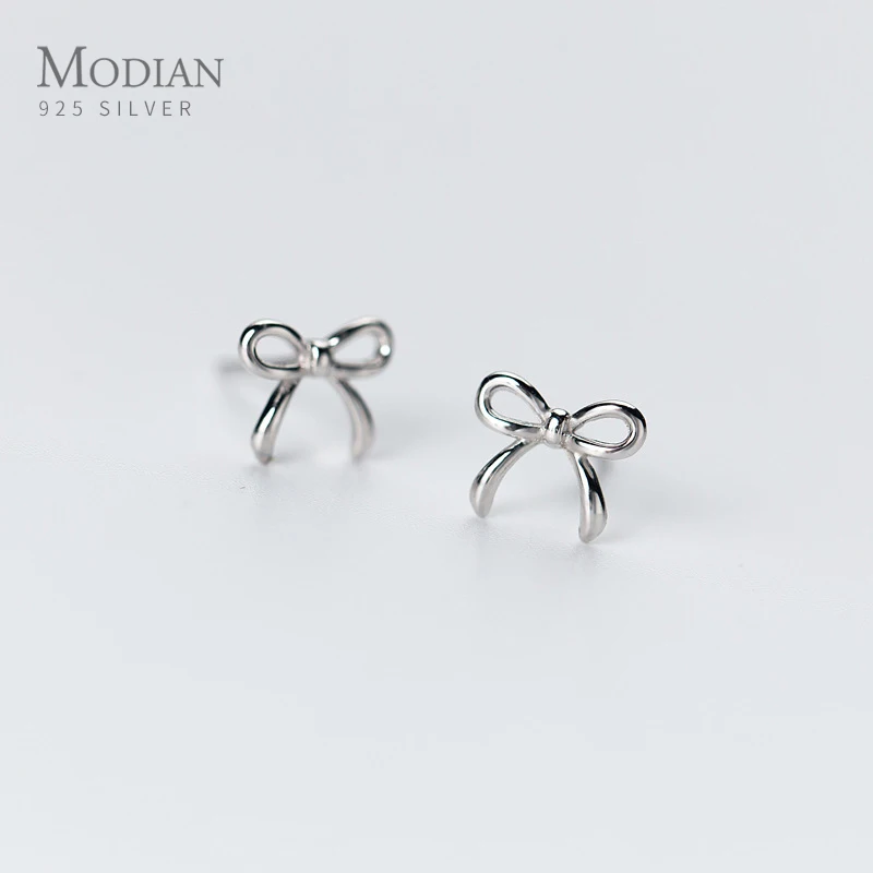 Top Trends: Modian 2021 New Tiny Simple Bowknot Stud Earrings For Women Girls Kid 925 Sterling Silver Jewelry Korean Style Accessories Gifts Shoppable Styles