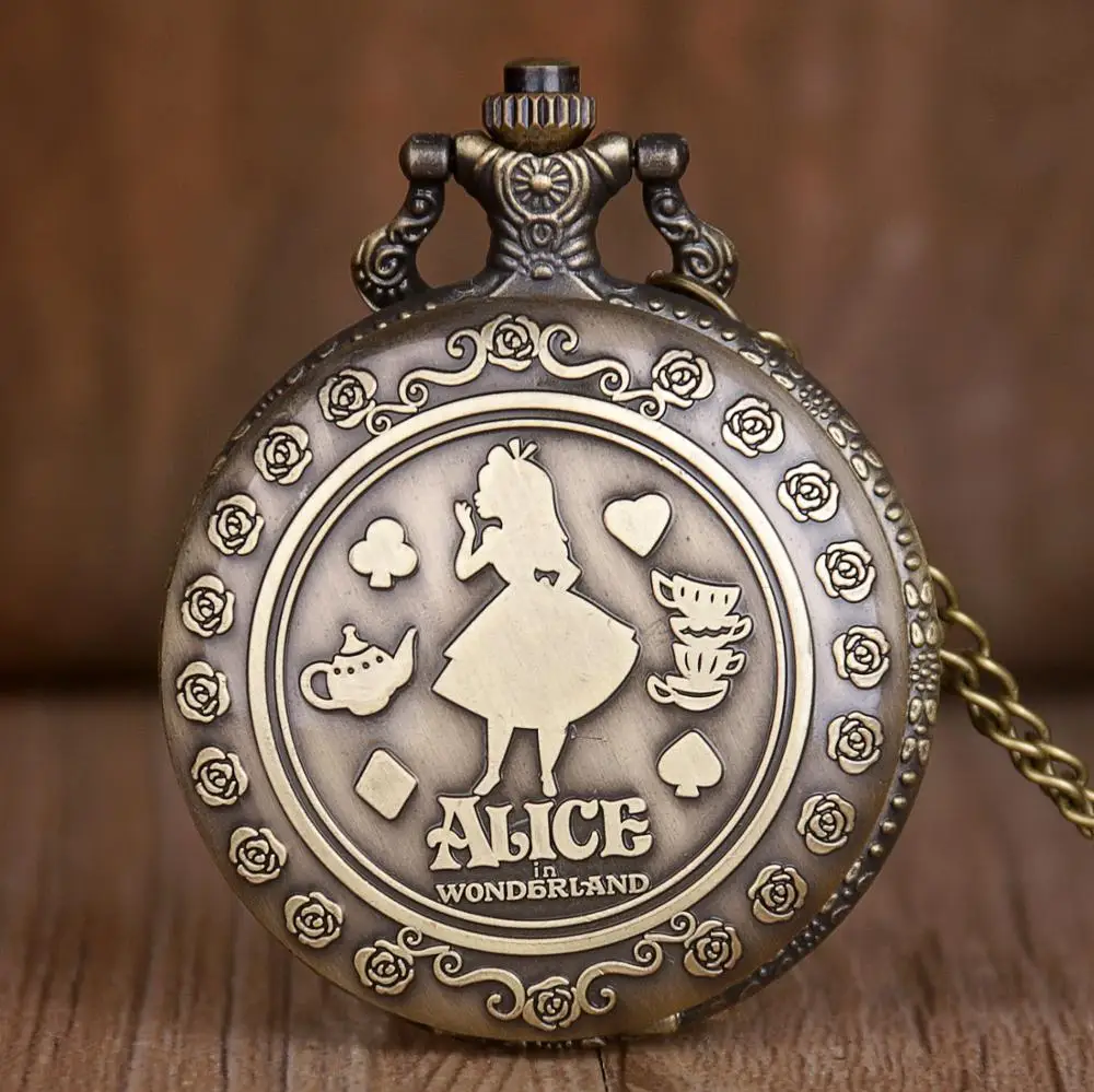 Top Trends: New Creativity Retro Alice Theme Pocket Watches Bronze Vintage Quartz Pocket Watches Necklace Chain Watches Mens Womens Gift Shoppable Styles