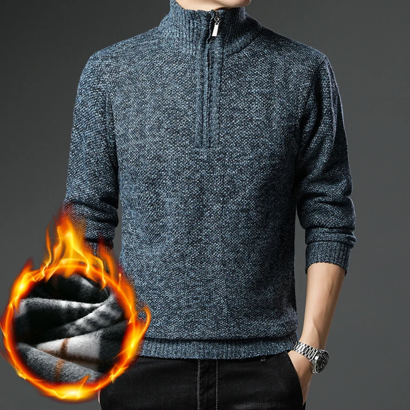 Top Trends: Autumn Winter Men's Pullover Sweater Turtleneck Chenille Fleece Warm Slim Handsome Clothes Zipper Up Jumpers Male Clothing Shoppable Styles