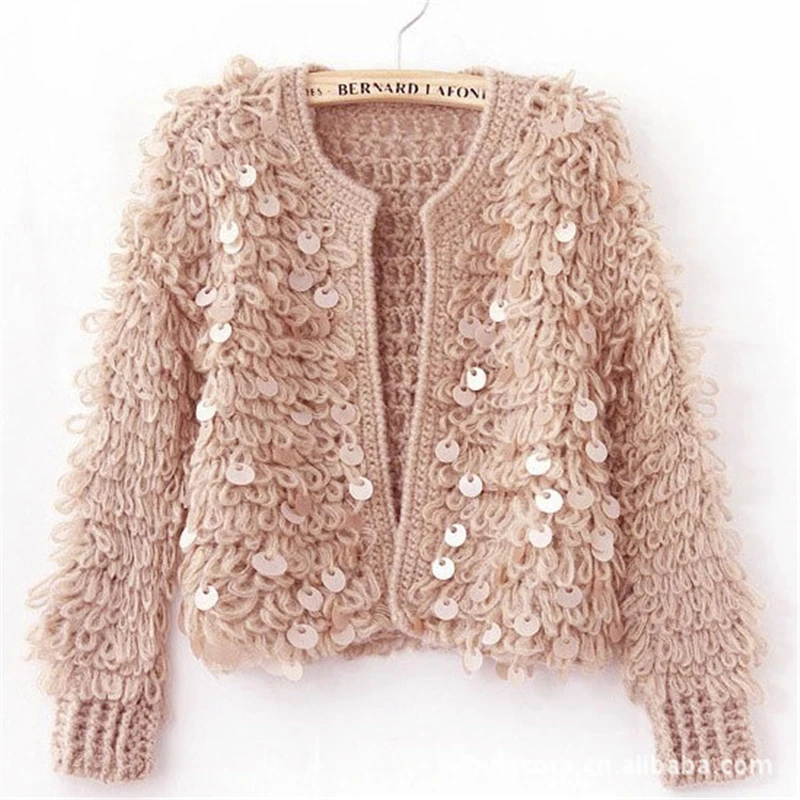 Top Trends: Spring Autumn New Korean Women Tassel Mohair Knitted Cardigan Sweater Coat Women Cutout Long Sleeve Sequins Cardigans Tops H286 Shoppable Styles