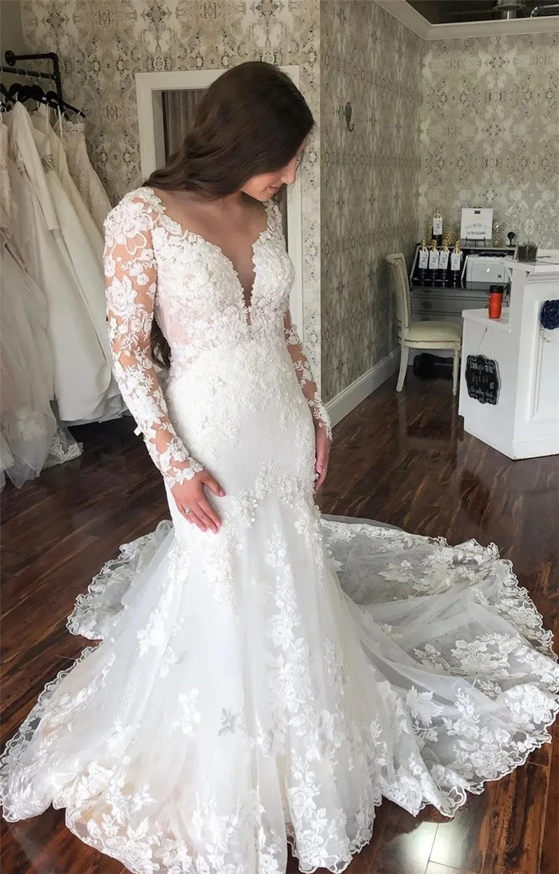 Top Trends: Vestido De Noiva Mermaid Wedding Dress 2024 Long Sleeve Lace Sheer Scoop Neck Backless Sexy Bridal Dress Robe De Mariee Shoppable Styles - Image 2