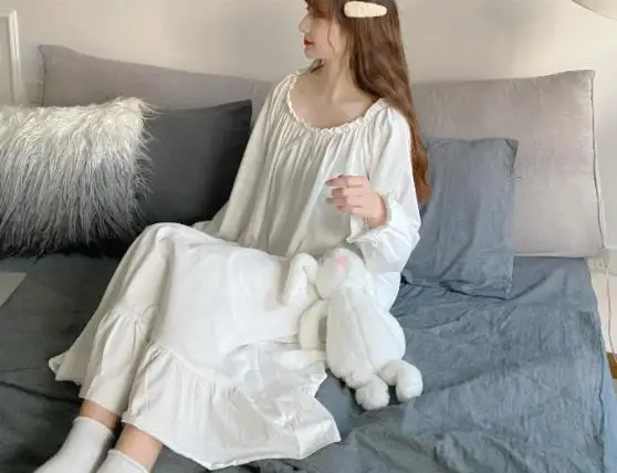 Top Trends: Fdfklak Loose Nightgowns For Women Dress Cotton Mesh Long Nightdress Long Sleeve Home Wear Clothes Ladie's Sleepwear Nightshirt Shoppable Styles - Image 4