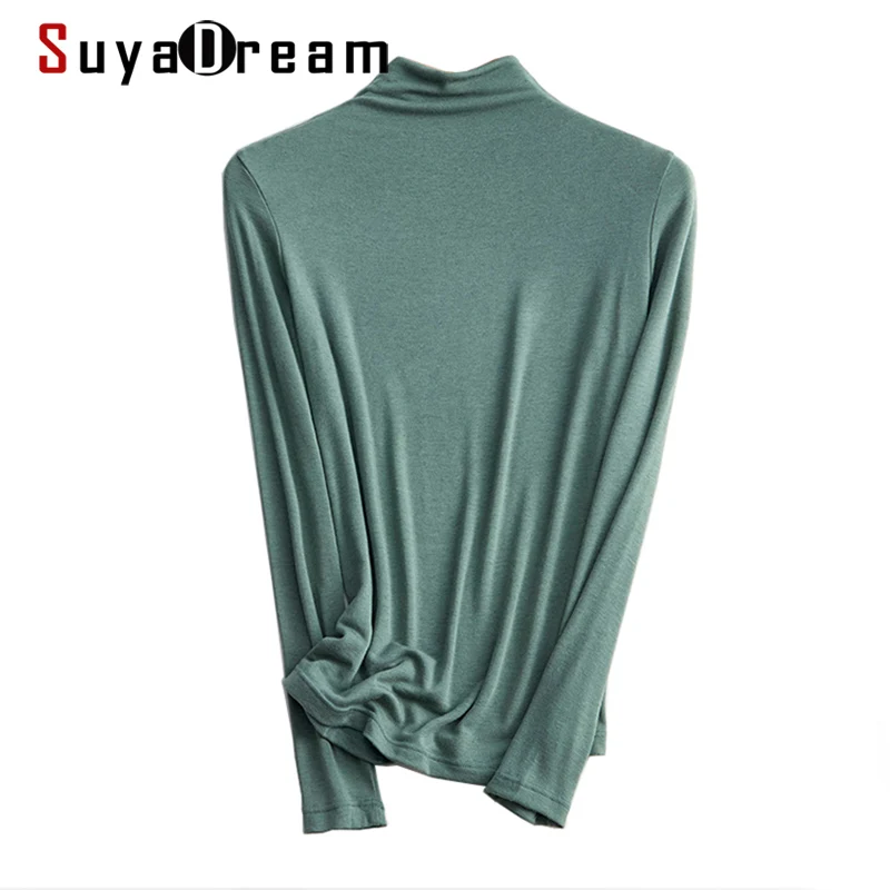 Top Trends: SuyaDream Women Bottoming T Shirt Wool Viscose Blend Long Sleeves Solid Basic Shirt Mock Neck 2021 Autumn Winter Top Shoppable Styles