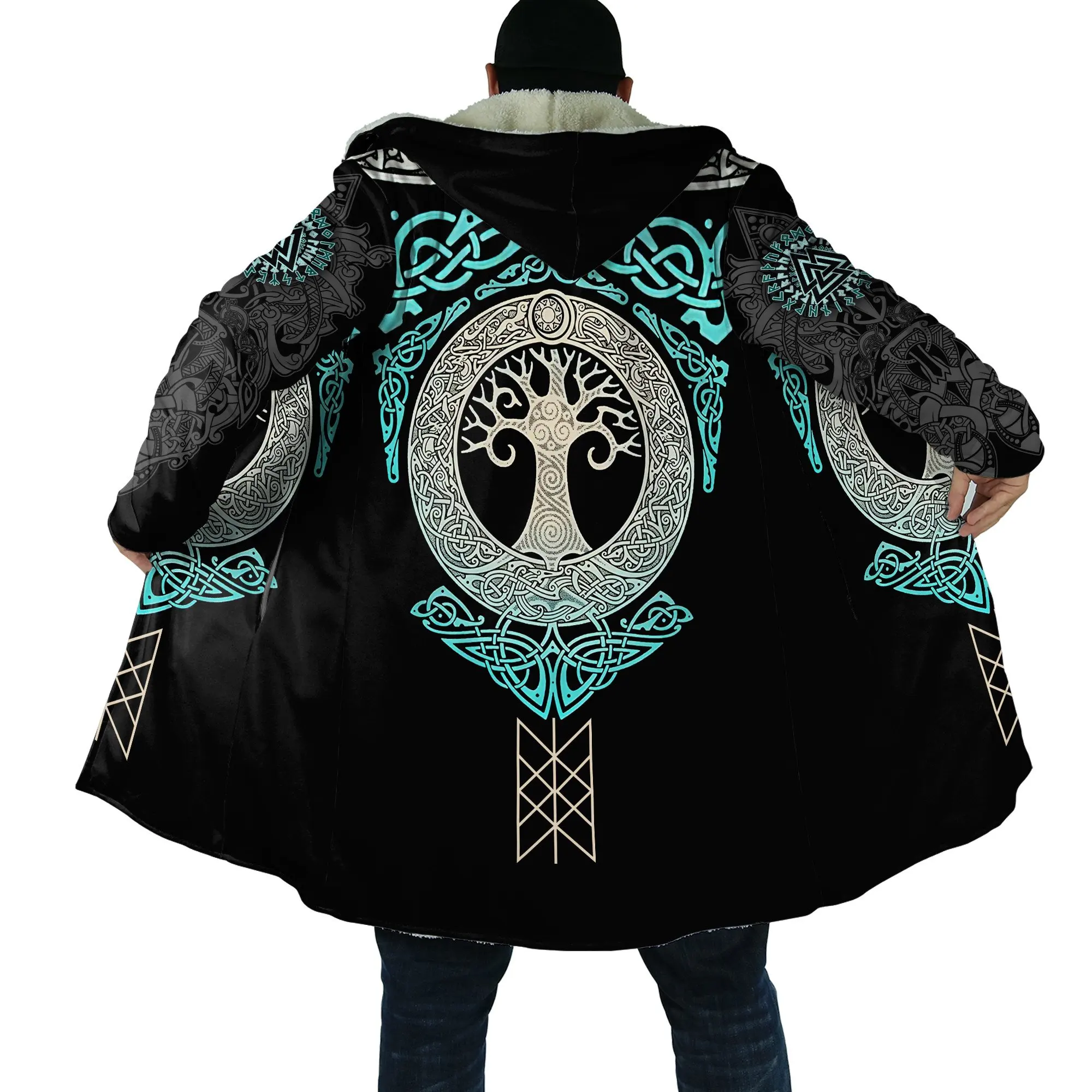 Top Trends: Winter Fashion Mens Hooded Cloak Tree Of Life Tattoo 3D Printing Thick Fleece Wind Breaker Unisex Casual Warm Hood Cloak DP01 Shoppable Styles