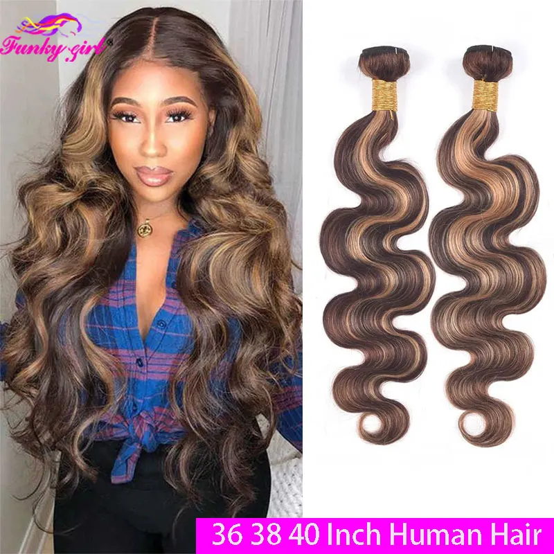 Top Trends: Highlight Body Wave Bundles P4 / 27 Blonde Brown Bundles Peruvian Hair Weave Bundles Ombre Human Hair Bundles Remy Hair Extensions Shoppable Styles