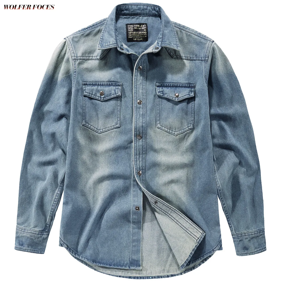 Top Trends: Denim Long Sleeve Shirt 2022 Big Size Luxury Men's Clothing Casual Social Men's Spring Clothes Collared Cardigan Vintage Shirts Shoppable Styles