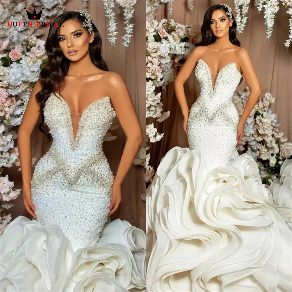 Top Trends: Sexy Wedding Dresses Mermaid Strapless Ruffle Long Train Crystal Beaded Diamond Luxury Formal Bridal Gowns Custom Size SK16 Shoppable Styles