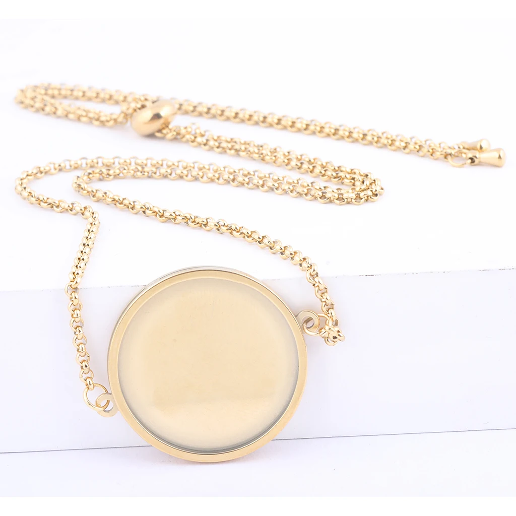 Top Trends: 2pcs Stainless Steel Gold Plated Chain Necklace Bezel Blanks 18mm 20mm 25mm Cabochon Pendant Base Setting Trays Diy Accesories Shoppable Styles