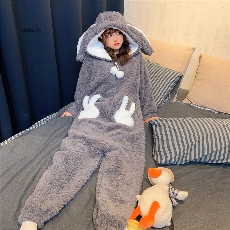 Top Trends: Winter Thicken Onesie Pajamas Women Warm Plush Kawaii Animal Rabbit One Piece Cosplay Bunny Homewear Sleepwear Jumpsuit Costume Shoppable Styles