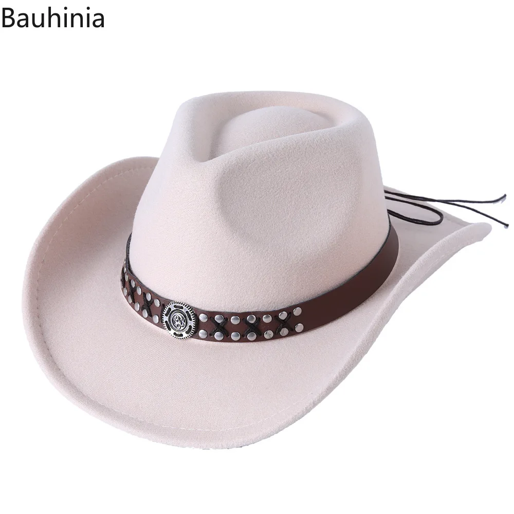 Top Trends: Bauhinia Vintage Style Wool Women's Men's Western Cowboy Hat Wide Brim Cowgirl Jazz Cap Church Sombrero Cap Shoppable Styles