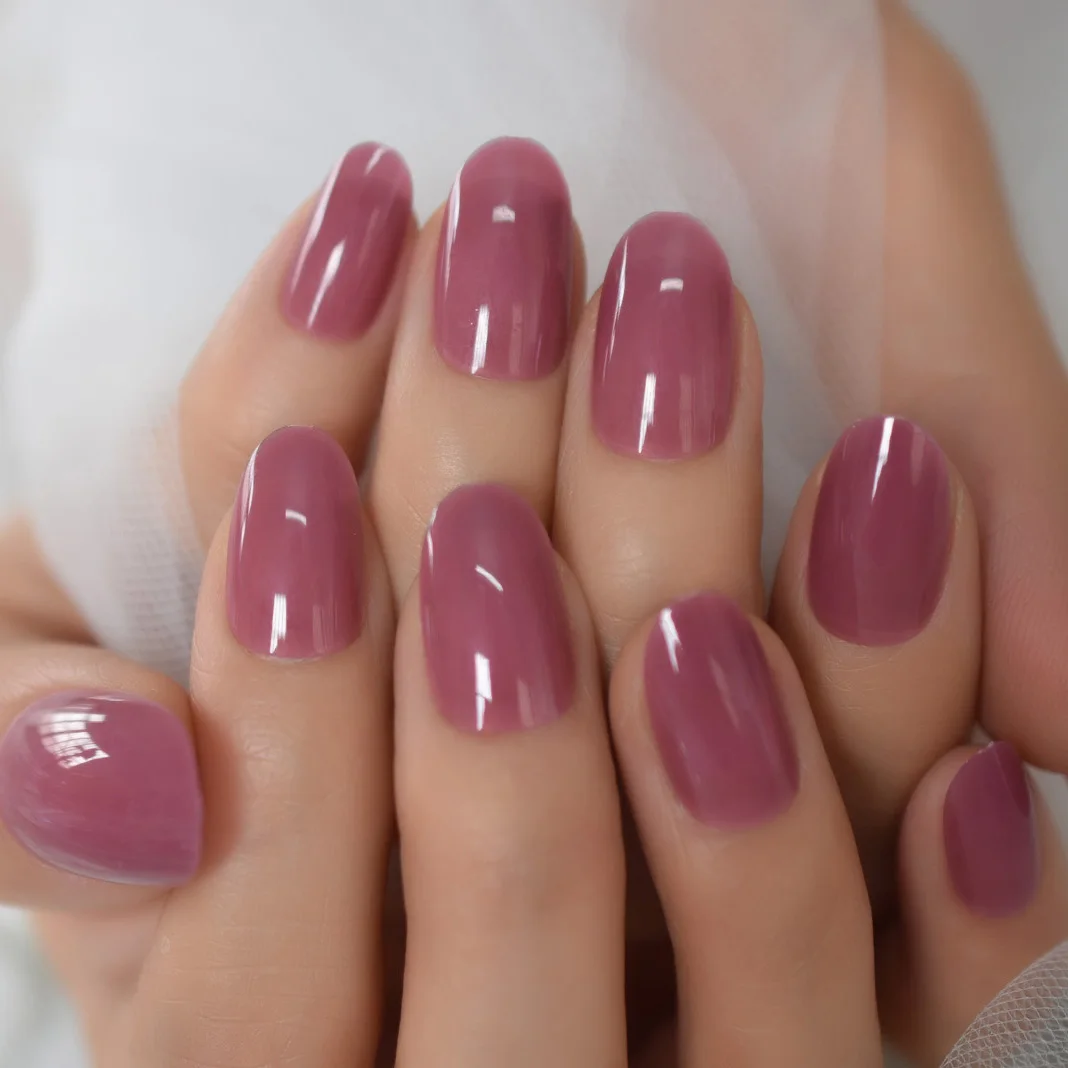 Top Trends: Round Fake Nail Tips Dreamy Violet Solid Color False Press On Nails Short For Daily Office Wear Women Medium Oval Nail Art Shoppable Styles