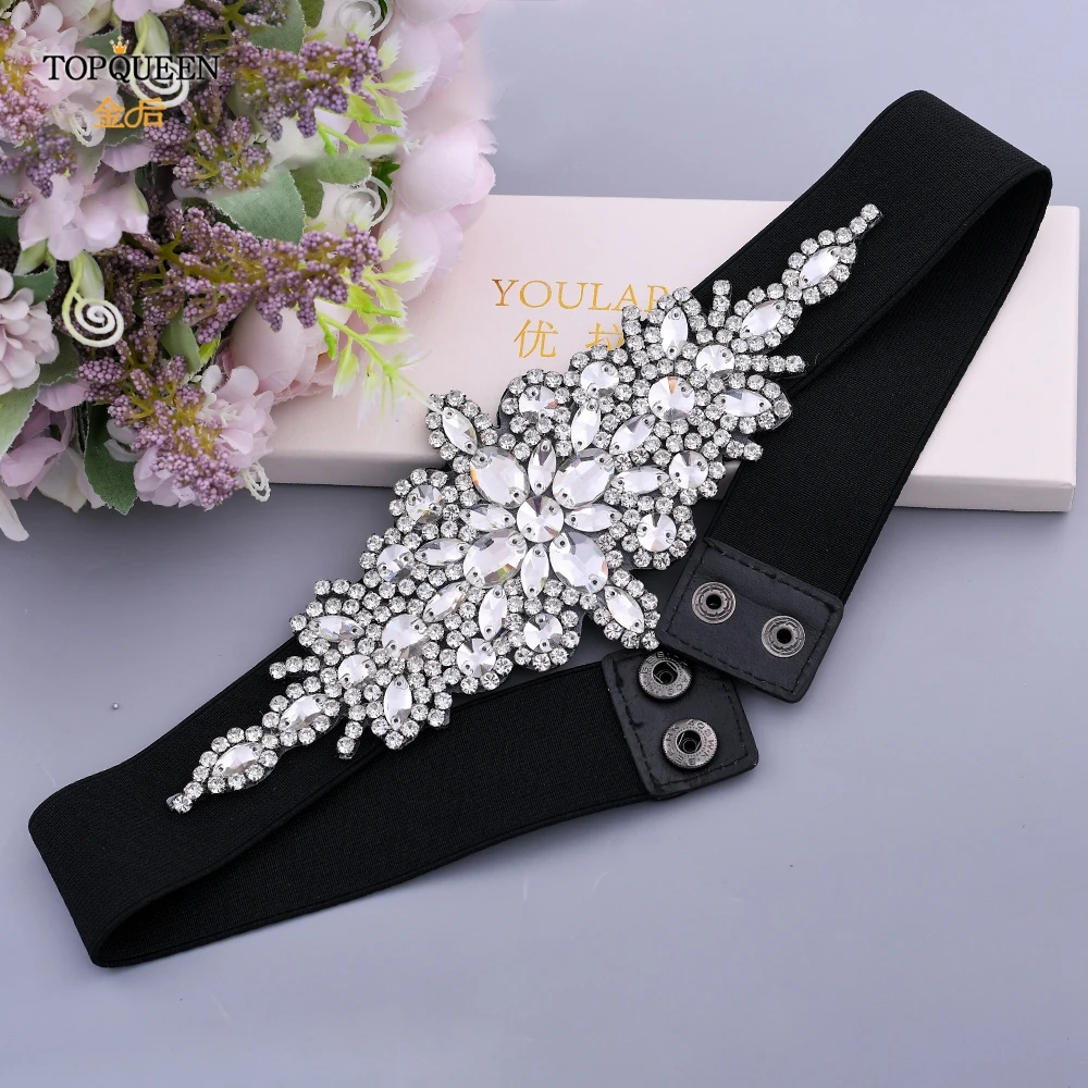 Top Trends: TOPQUEEN S01-E Fashion Floral Rhinestone Buckle Women&#039;s Elastic Waist Cinch Belt For Dress Formal Dress Belt Evening Party Band Shoppable Styles