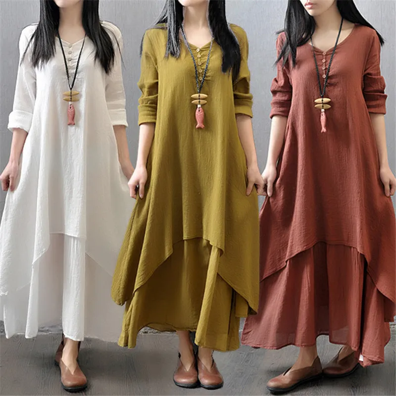 Top Trends: Maternity Clothes Long Sleeve Dress Vestido Spring Autumn Loose Linen Casual Female Women Bohemia Robe Dress Vestidos Plus Size Shoppable Styles