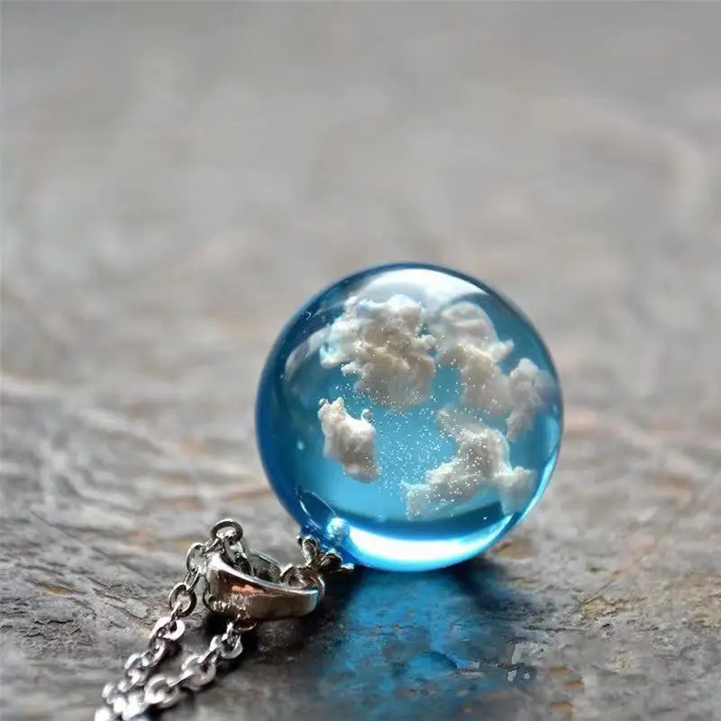 Top Trends: Chic Transparent Resin Rould Ball Moon Pendant Necklace Women Blue Sky White Cloud Chain Necklace Fashion Jewelry Gifts For Girl Shoppable Styles