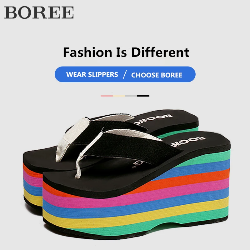 Top Trends: Women Flip Flops Beach Shoes Wedge Sandals Super High 10CM Heels Casual Peep Toe Platform Slippers Rainbow Summer Woman Slippers Shoppable Styles