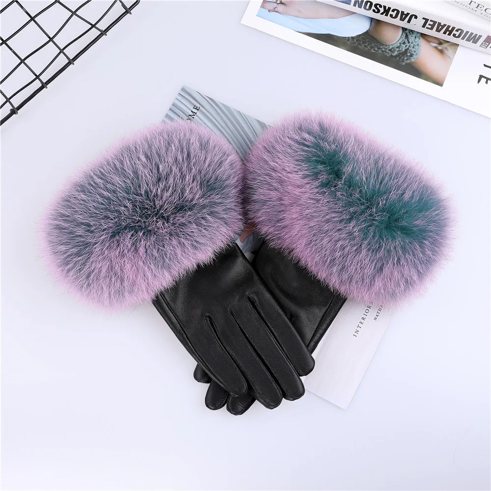 Top Trends: Real Sheepskin Fox Fur Gloves Women&#039;s Genuine Leather Glove Winter Warm Fashion Style Natural Fluffy Fox Fur Oversized Customize Shoppable Styles