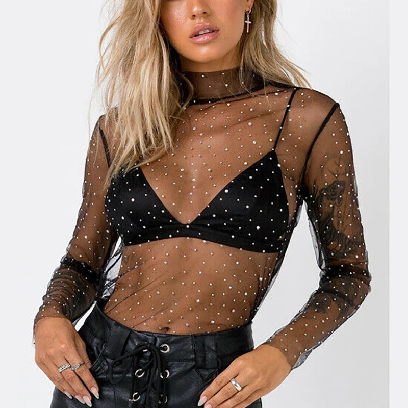 Top Trends: Summer Sexy Lace Mesh Sheer T Shirt Women Transparent Tops Turtleneck See Through Cover Up Summer Female Tshirt Shoppable Styles