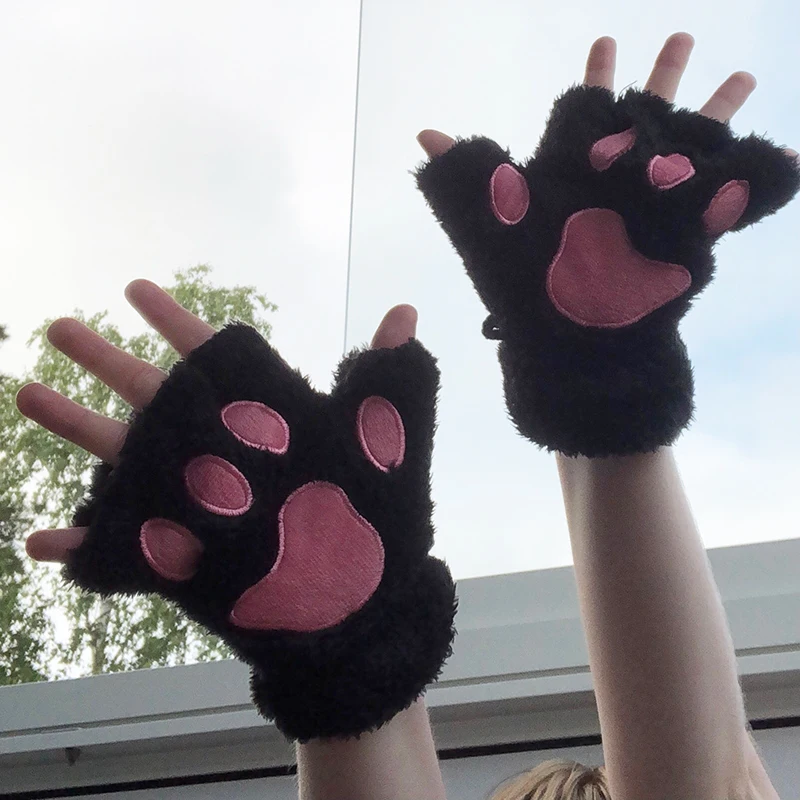 Top Trends: New Winter Gloves Women Bear Plush Cat Paw Claw Gloves Cute Kitten Fingerless Mittens Christmas Halloween For Girls Gift Gloves Shoppable Styles