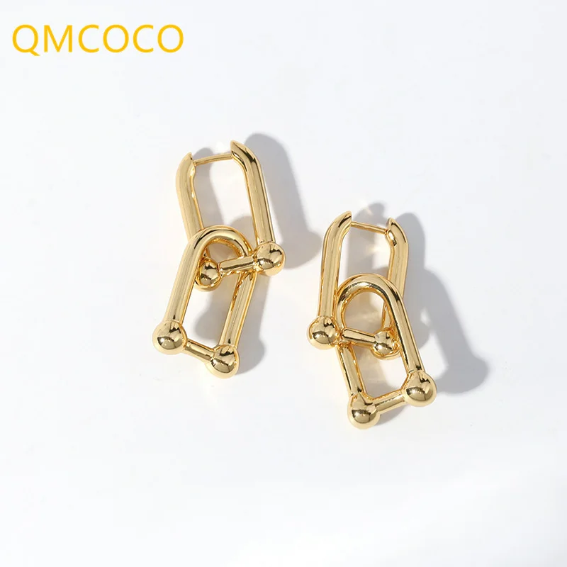 Top Trends: QMCOCO Silver Color Creative Design U-Shape Double Winding Eardrop Fashion Punk Charm Earring For Women Jewelry Accessories Shoppable Styles