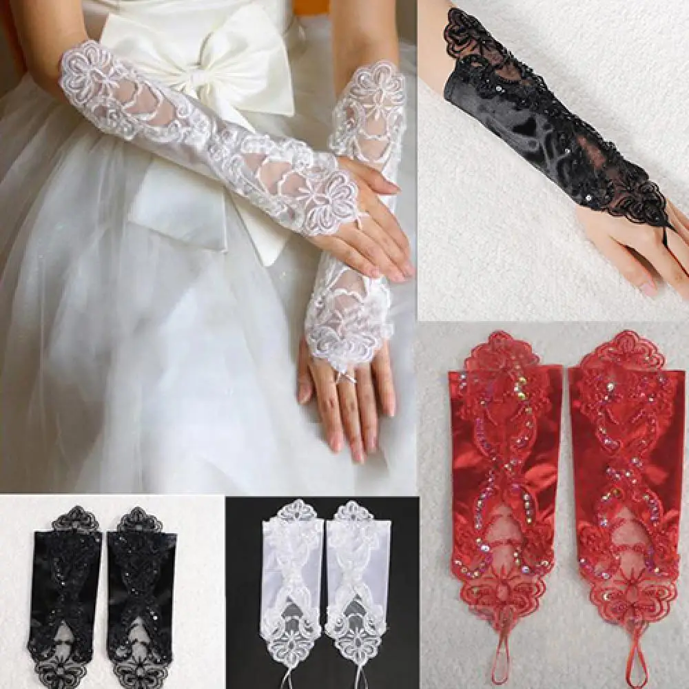 Top Trends: Women Faux Pearl Lace Gloves Bride Fingerless Wedding Party Bridal Dress Glove Wedding Accessories Shoppable Styles