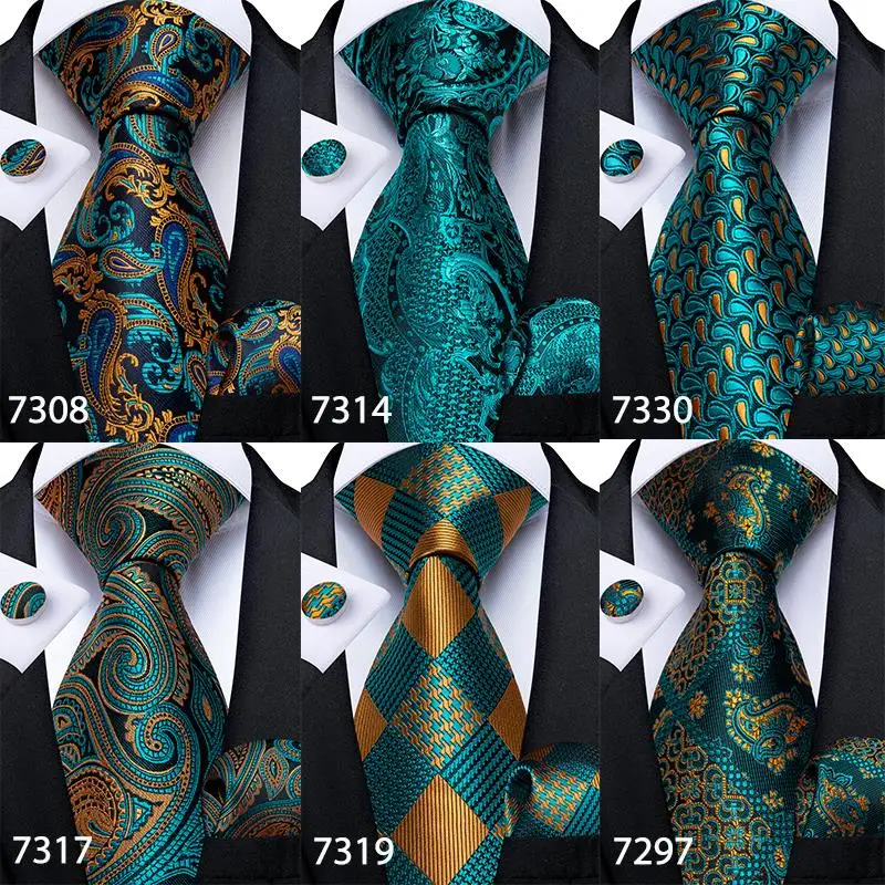 Top Trends: Gift Men Tie Teal Green Paisley Plaid Silk Wedding Tie For Men DiBanGu Design Hanky Cufflink Quality Men Tie Set Dropshipping Shoppable Styles