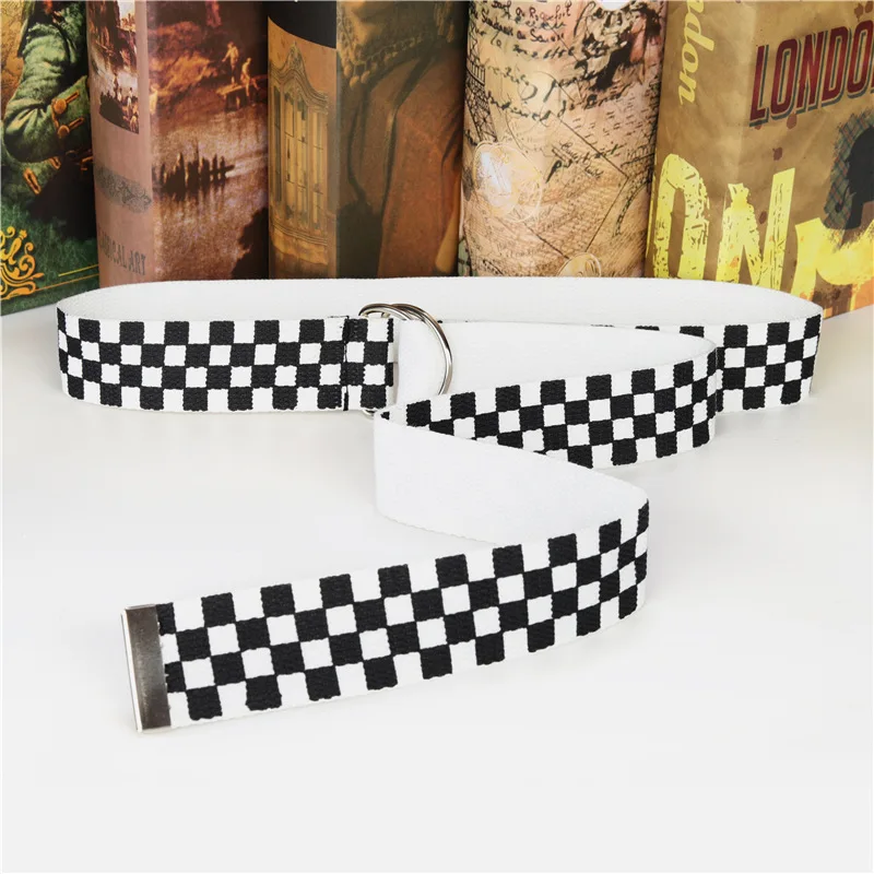 Top Trends: Men Women Waistband Black White Plaid Belt Canvas Checkerboard Belts Cummerbunds 3.8cm Waist Belts Casual Checkered D Buckle Shoppable Styles - Image 4