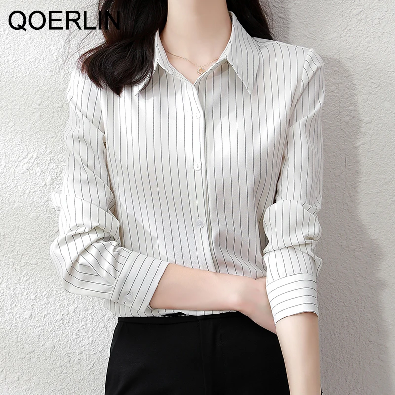 Top Trends: QOERLIN High End Striped Shirt Female OL Formal Temperament Long Sleeve Tops Blouse Women Turn-Down Collar Loose Casual Blusas Shoppable Styles - Image 4