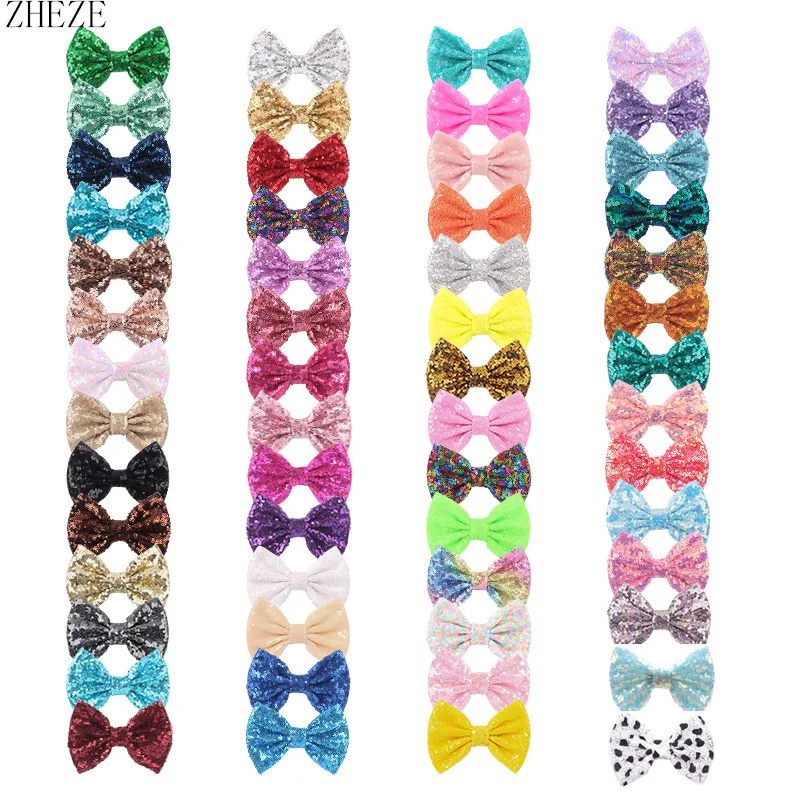 Top Trends: 25Pcs / Lot 5" Glitter Big Barrettes Sequins Hair Bow Without / With Clips DIY Hair Accessories For Mouse Ears Headband Shoppable Styles