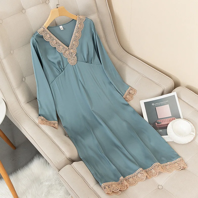 Top Trends: Spring New Satin Long Nightdress Women Sleepwear Lace Nightwear Silky Sleep Dress Home Dressing Gown Soft Intimate Lingerie Shoppable Styles