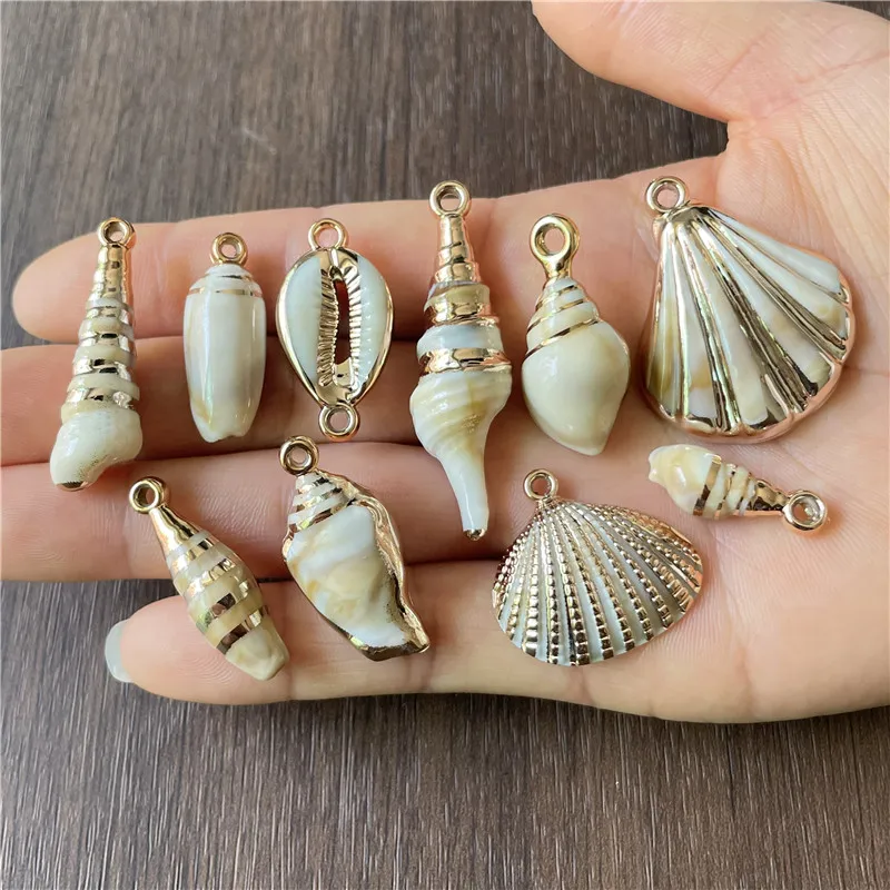 Top Trends: 10 Different Size Gold-Plating Shell Pendants DIY Making Necklace And Bracelet Wholesale Acrylic Connectors Material CCB Plastic Shoppable Styles