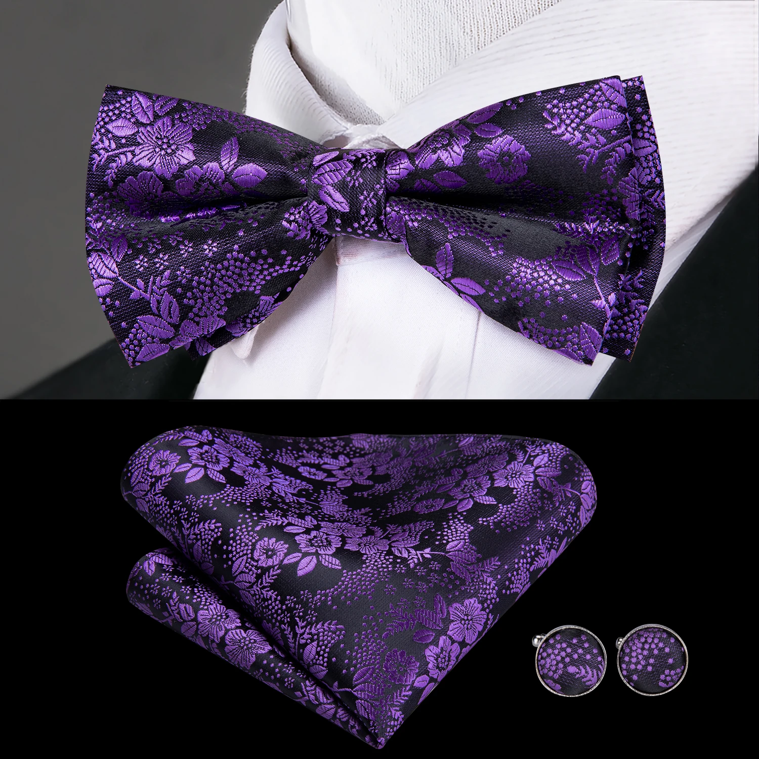 Top Trends: Hi-Tie Silk Adult Men's Bow Tie And Suspenders Set Leather Metal 6 Clips Braces Purple Floral Elastic Wedding Suspender SET Shoppable Styles - Image 5