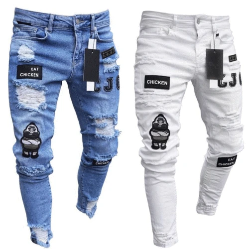 Top Trends: Mens Stretch Ripped Skinny Biker Jeans Pants Destroyed Slim Fit Denim Trousers Shoppable Styles - Image 2