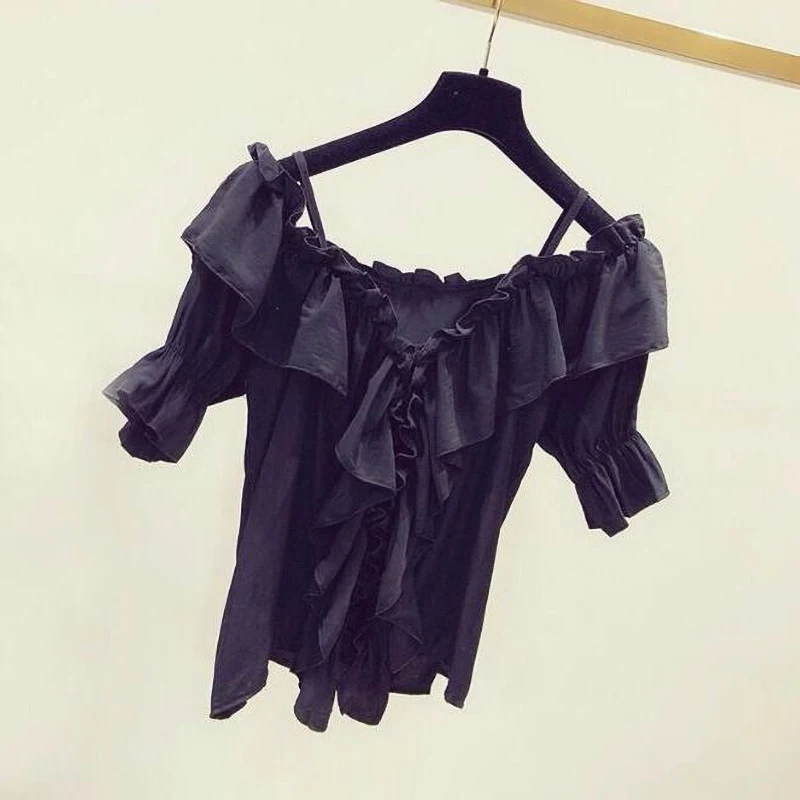 Top Trends: Ruffle Youth Elegant Blouses Tops Women Fashion Low Cut Blouse Summer Chiffon Shirt Pretty Bebeautiful Clothes Shoppable Styles - Image 3