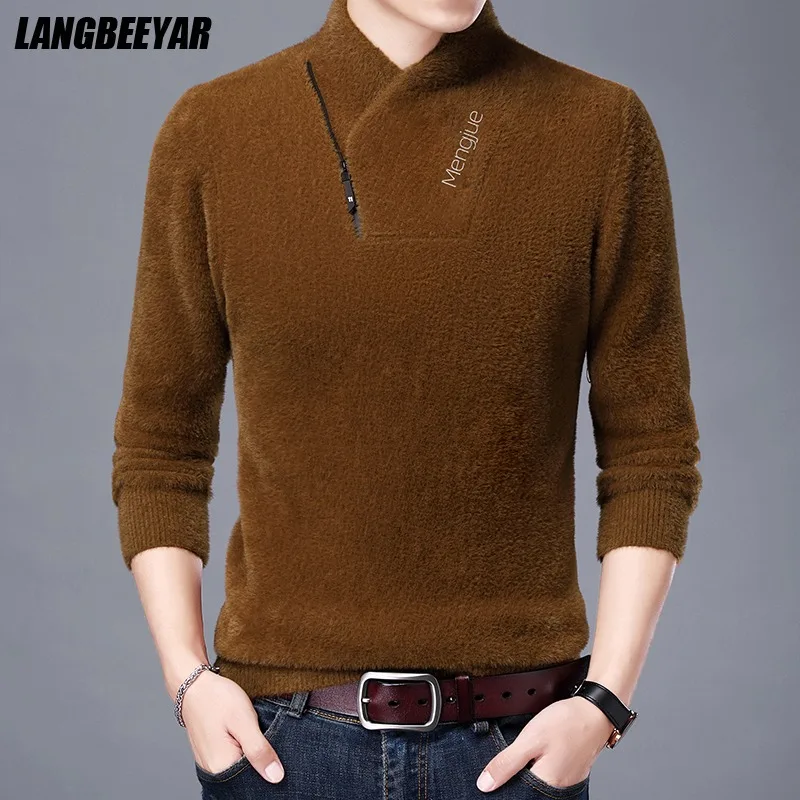 Top Trends: Top Grade Imitation Mink New Fashion Brand Designer Pullover Knit Mens Turtleneck Sweater Autum Korean Casual Men's Clothing Shoppable Styles