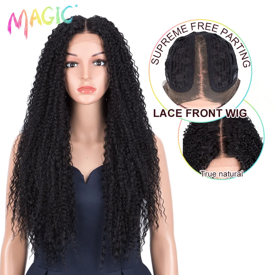 Top Trends: Magic Synthetic Lace Front Wigs 34inches Afro Kinky Curly Wig Long Black Wig Middle Part For Black Women True Nature Fake Hair Shoppable Styles