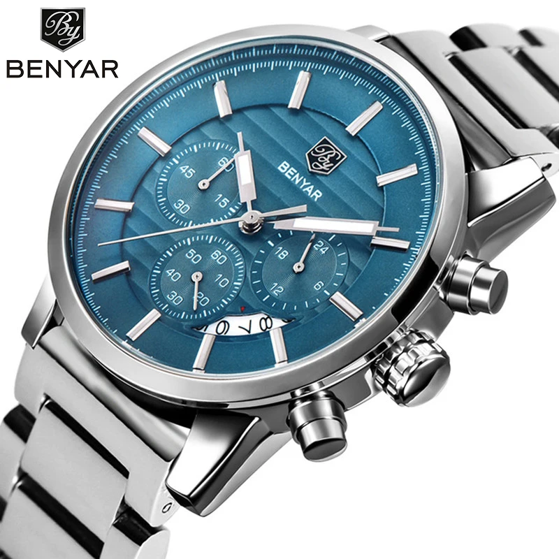 Top Trends: BENYAR Business Chronograph Sport All Steel Men Watches Top Brand Luxury Military Quartz Male Watchwrist Clock Relogio Masculino Shoppable Styles