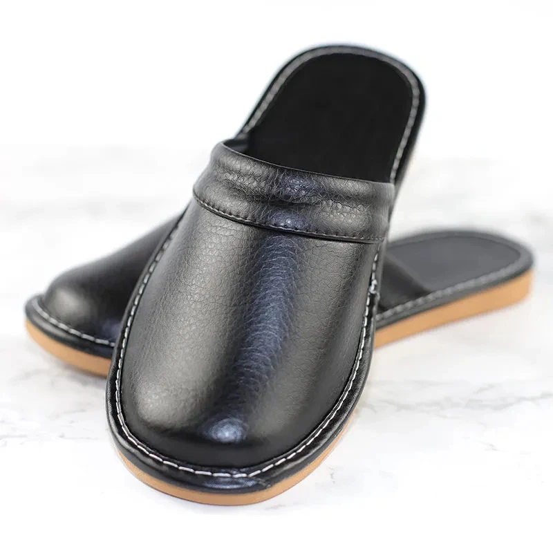 Top Trends: Classic PU Leather Slippers Male Indoor Unisex Shoes Men 2021 Fashion Man Leather Shoes Home Slippers Waterproof Man House Shoes Shoppable Styles