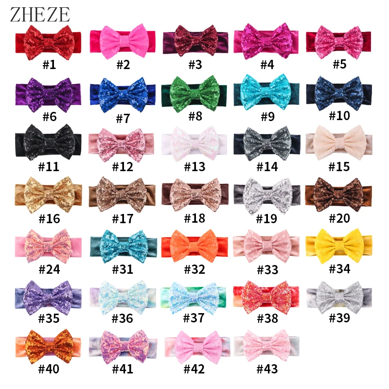 Top Trends: 2022 New Arrival Soft Sequins 4" / 5" Hair Bow Headband For Kids Girls Velvet Headwrap Turband Toddler Baby Headwear Accessories Shoppable Styles - Image 5