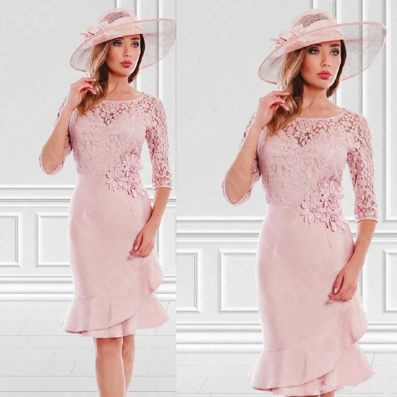 Top Trends: New Charming Short Mother Of The Bride Dresses Lace Knee Length Wedding Party With 3 / 4 Sleeves 2023 Shoppable Styles